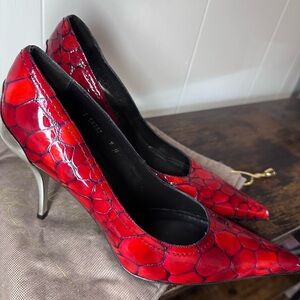 Donald J. Pliner Red Croc-Embossed Pointed Toe Heels